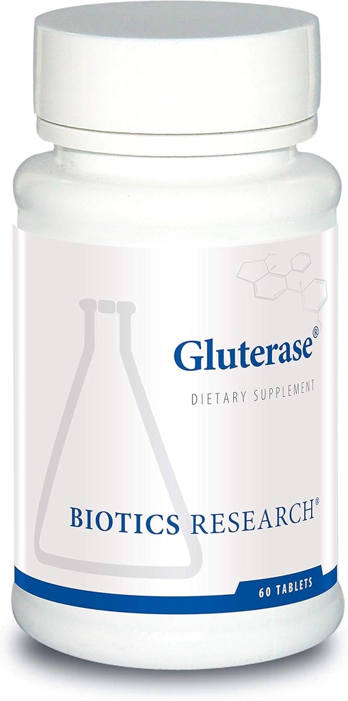Biotics Research Gluterase Diyetary Enzymes for Digesting Gluten, Specialized Enzyme Hazırlık, Tolerase, Gut-Depreive Nutrients, Okra, Marshmallow, Vitamin U Kompleksi, 60 Tablet