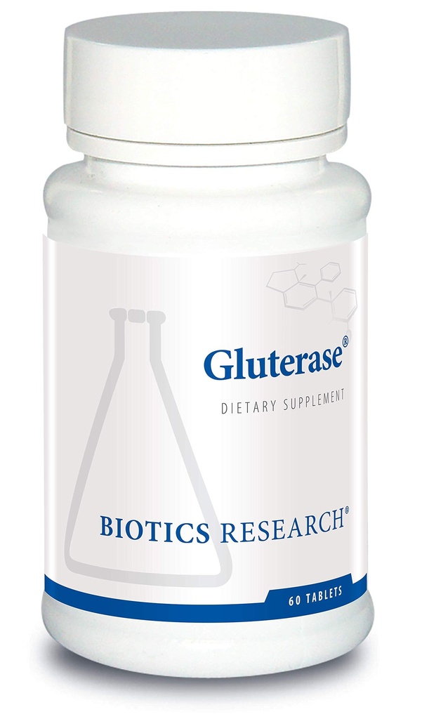 Biotics Research Gluterase Diyetary Enzymes for Digesting Gluten, Specialized Enzyme Hazırlık, Tolerase, Gut-Depreive Nutrients, Okra, Marshmallow, Vitamin U Kompleksi, 60 Tablet