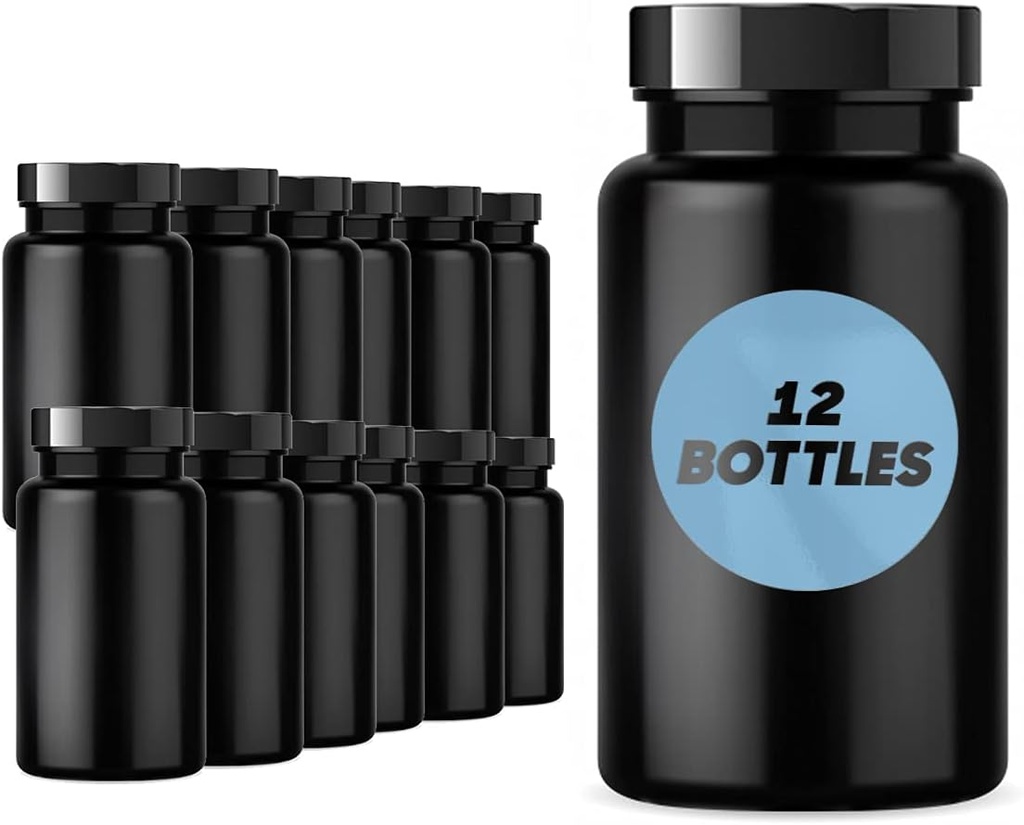 Plastik Pill Şişe (12 Pack) Dark Amber Konteyner, Smoothed Lid, 38-400Boy, 120 cc Kapasiteli