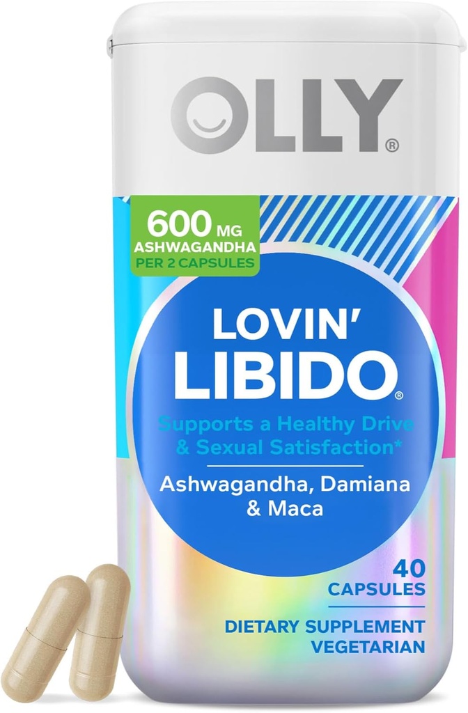 OLLY Lovin Libido Capsules, Ashwagandha, Maca & Damiana, Vegetarian, Supplement for Women, 20 Day Supply - Count 40