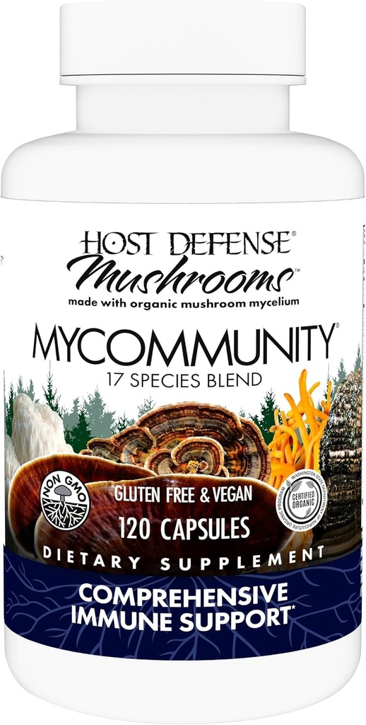 Host Defense MyCommunity Capsules - 17 Tür Mix Mushroom Supplement for Immune Support - Herbal Aid with Lion's Mane, Reishi. Chaga, Cordyceps, Türkiye Tail & More - 120 Capsules (60 Hizmetler)*