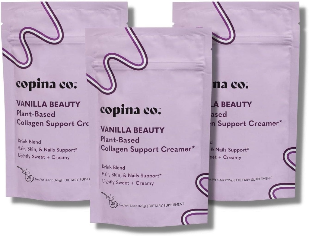 Copina Co. Vanilla Beauty Vegan Collagen ATM Creamer - Plantive Collagen Support Smoothie Drink Vegan Creamy Mix | Vanilla Flavor | 3 Çanta - Bag başına 25 Hizmet
