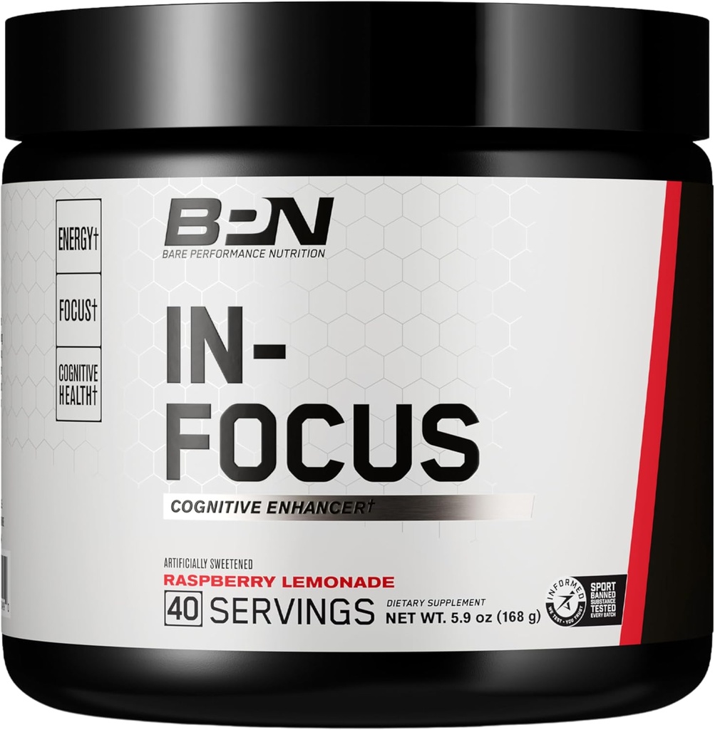 BARE PERFORMANCE NUTRITION, BPN in-Focus Beyin Desteği Tamam, Focus & Energy, Alpha GPC, Raspberry Lemonade, 40 Hizmet