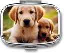 Χαριτωμένο Golden Retriever Puppy Pill Box 2 Διαμέρισμα Φορητή θήκη Χάπια Καθημερινή πλατεία Διοργανωτής Χάπια για Pocket Purse Καθημερινή ιατρική Container για να κρατήσει βιταμίνες Fish Oil Ταξίδια Δώρα