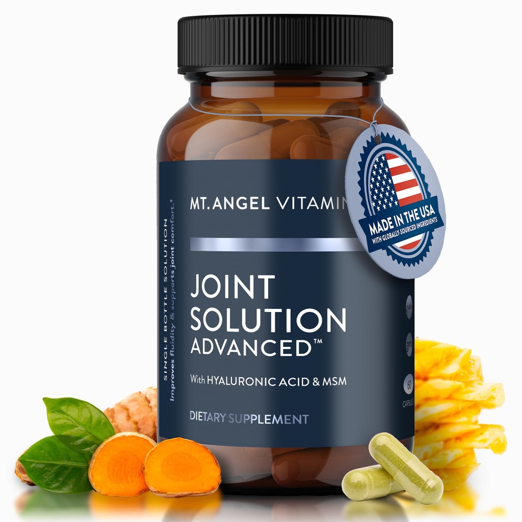 Mt. Angel Vitamins - Joint Solution Advanced, with Curcumin C3 Complex, Glucosamine, Hyaluronic Acid, Bromelain, Collagen Type 2 & MSM, Βελτιώνει την Υγρότητα και υποστηρίζει την κοινή άνεση (60 κάψουλες)
