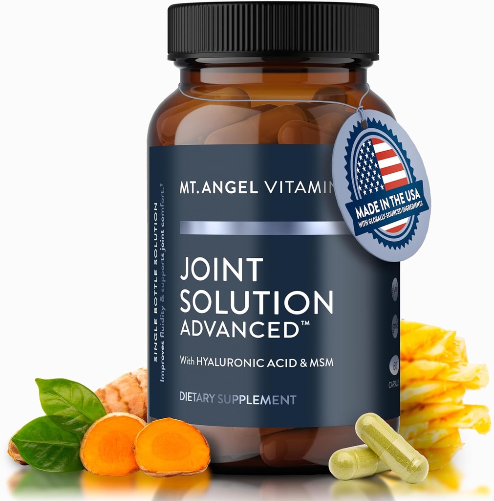 Mt. Angel Vitamins - Joint Solution Advanced, with Curcumin C3 Complex, Glucosamine, Hyaluronic Acid, Bromelain, Collagen Type 2 & MSM, Βελτιώνει την Υγρότητα και υποστηρίζει την κοινή άνεση (60 κάψουλες)