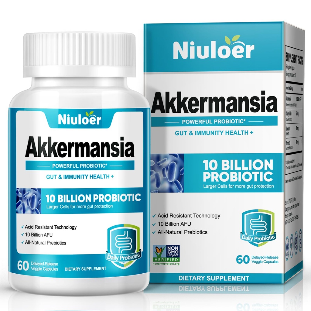 Akkermanzi Probiyotik, GLP-1 Kadınlar ve Erkekler için Probiyotikler - 10 Milyar AFUs + Organik Prebiyotikler, Digestive, Gut, Immune & General Health, Advanceds Gut Digestive Lining Function (60 Capsules, 1-Pack)