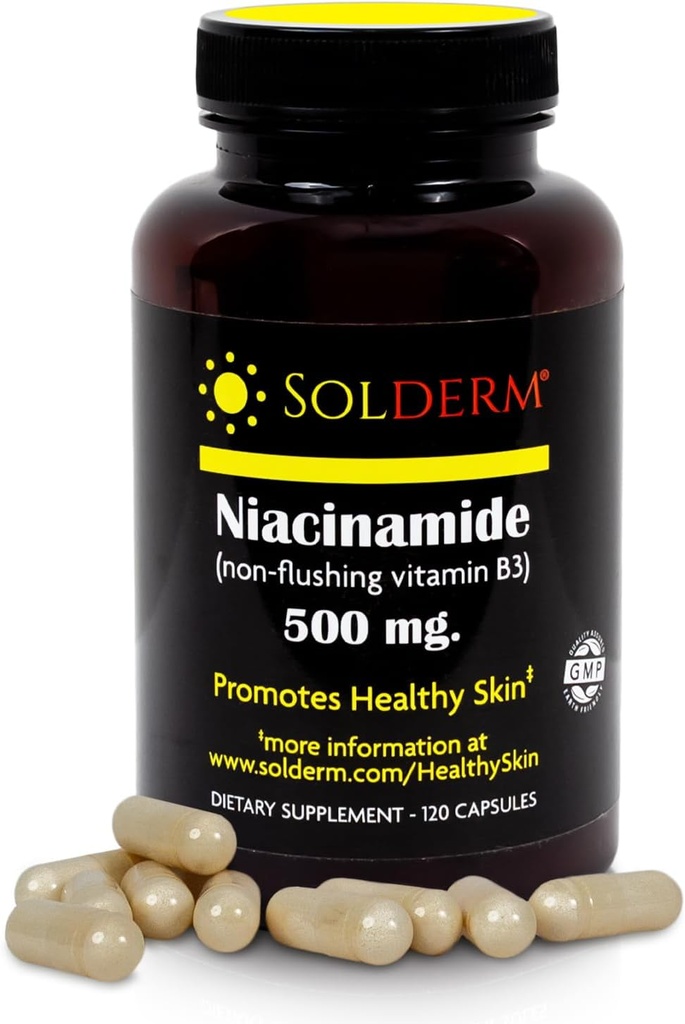 Niacinamid Non-Flushing Vitamin B3 Supplement | Vejetaryen ve Gluten-Free Vitamin Niacinamid Tabletleri Sebze Hücreleri Casings ile | Sağlıklı Cilt | 120 Capsules | 500 mg