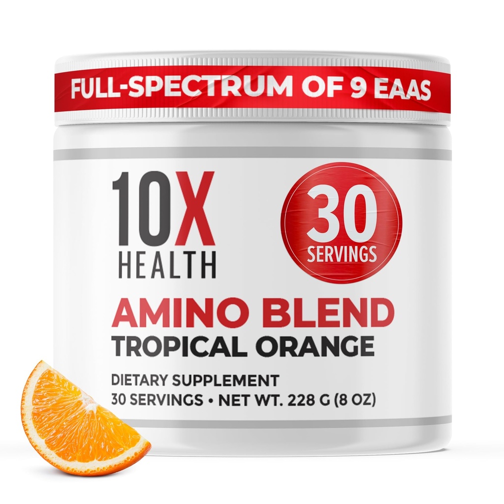 10X Sağlık Amino Asitleri - 30 EAA & BCAA Toz, Pre Workout BCAA with Essential replicas Supplement - BCAAs & EAAs for Longevity, Muscle Support, Strength, Energy - Tropikal Orange