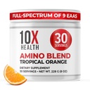 10X Sağlık Amino Asitleri - 30 EAA & BCAA Toz, Pre Workout BCAA with Essential replicas Supplement - BCAAs & EAAs for Longevity, Muscle Support, Strength, Energy - Tropikal Orange