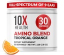 10X Sağlık Amino Asitleri - 30 EAA & BCAA Toz, Pre Workout BCAA with Essential replicas Supplement - BCAAs & EAAs for Longevity, Muscle Support, Strength, Energy - Tropikal Orange