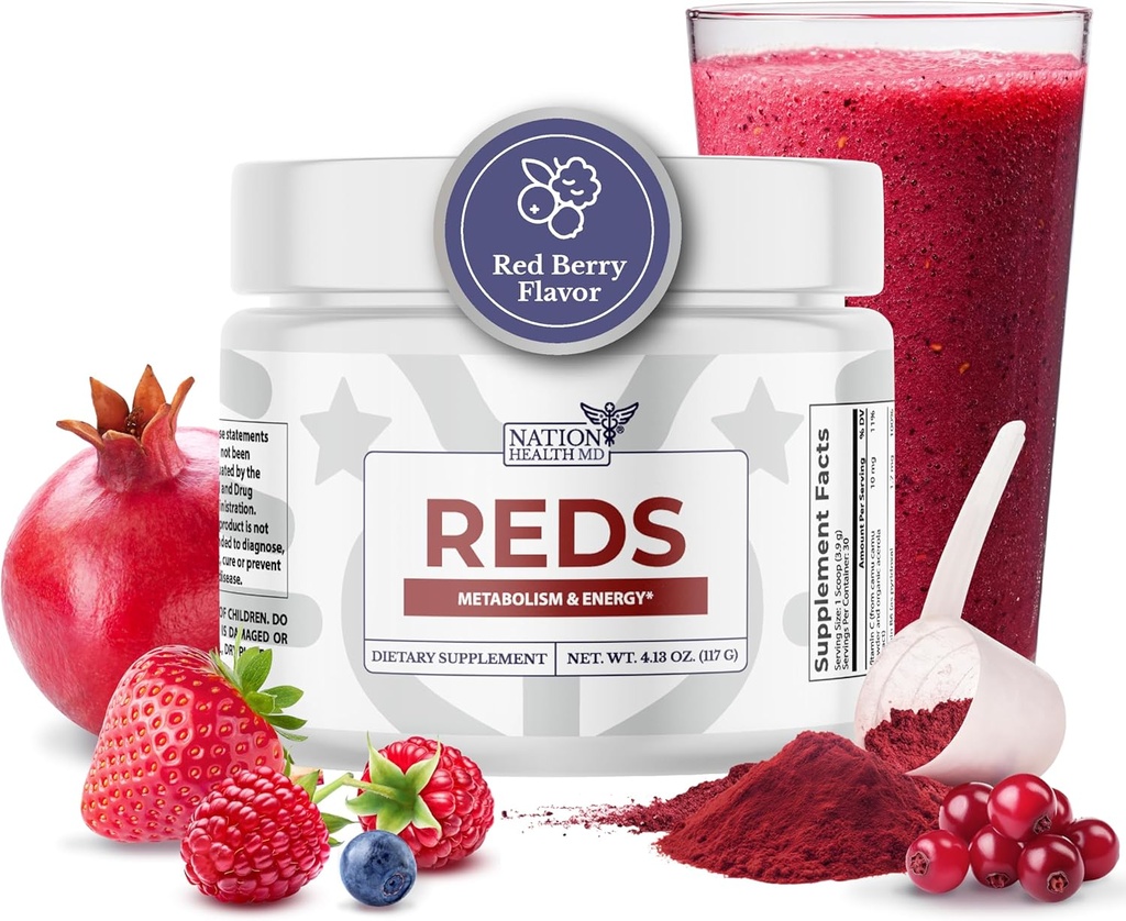 Reds - Super Reds Toz 39 Superfoods, Antioksi-Rich Red Toz Superfood, Probiyotiks & Digestive Enzymes for Energy, Metabolism & Gut Health - Red Berry Flavor