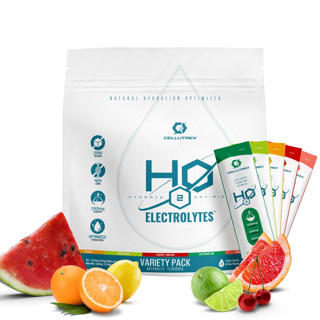 Cellutrex® H2O Electrolytes – Elektrolyte Toz İç Mix, Zero Sugar, Natural Salt Hydration Packets for Recovery and Wellness, Diversity Pack, 20 Sticks