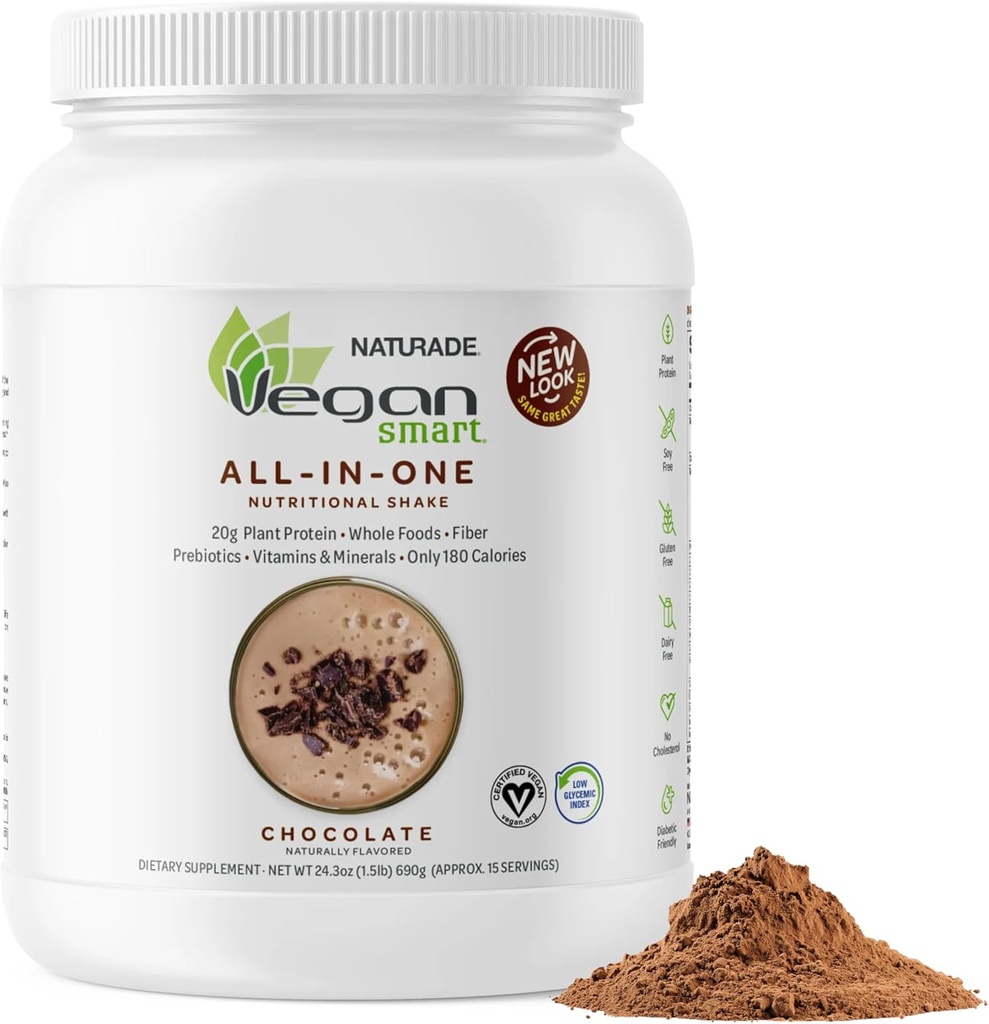 Vegansmart Naturade Plant Based Vegan Protein Powder - All-in-One Nutritional Shake Protein Blend - Χωρίς γλουτένη & μη ΓΤΟ - Σοκολάτα (15 Servings)