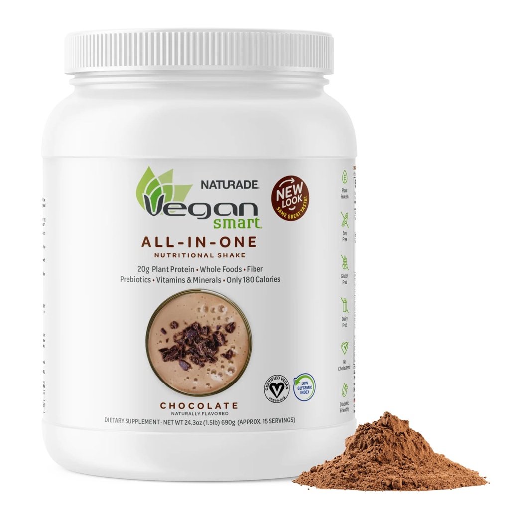 Vegansmart Naturade Plantive Vegan Protein Toz - All-in-One Nutritional Shake proteini - Gluten Free & Non-GMO - Çikolata (15 Hizmet)
