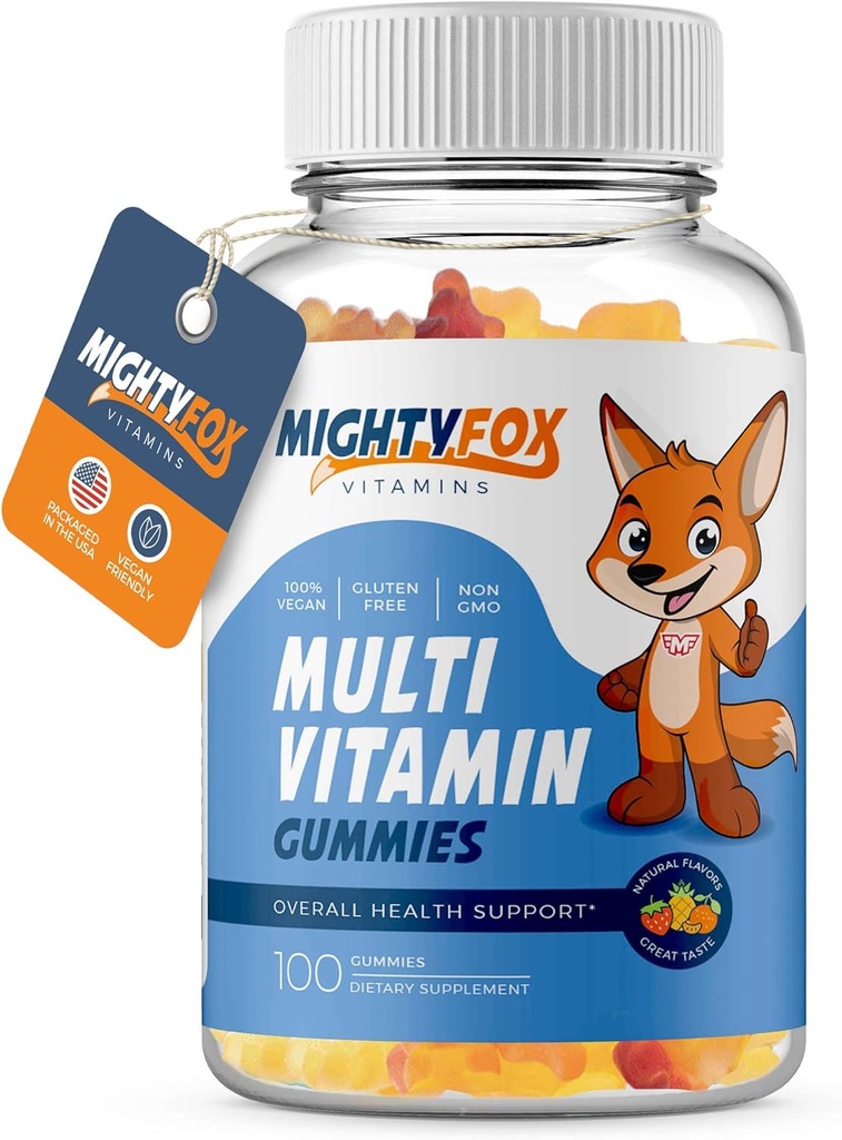 Παιδιά Πολυβιταμίνη Gummies - Μη-GMO, Χωρίς γλουτένη, Vegan Multivitamin Gummies w/Vitamin C, B3, B5, B6, B12, Ψευδάργυρος 100 Count, 1 Pack – Fruity Toddler Teen Gummy Βιταμίνες για παιδιά & ενήλικες