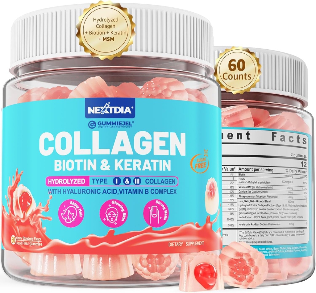 Çok Kolajn Kadınlar için Gummies Ücretsiz Biotin 1000006, Saç Büyümesi için Multivitamin Saç Deri ve Nails Vitaminleri, Hydrolyzed Collagen Peptide Keratin Hyaluronic Asit MSM B Vitamini
