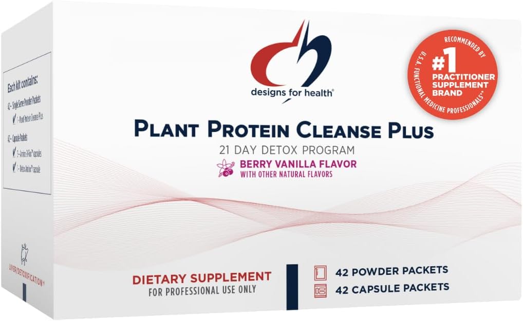 Designs for Health Plant Protein Cleanse Plus 21 Day Detox Program - Προάγει την Υγιεινή λειτουργία του ήπατος + Μεταβολική κάθαρση με Αντιοξειδωτικά + Βότανα, Χορτοφαγικά (42 Protein Powder Drink + Vitamin Packs)