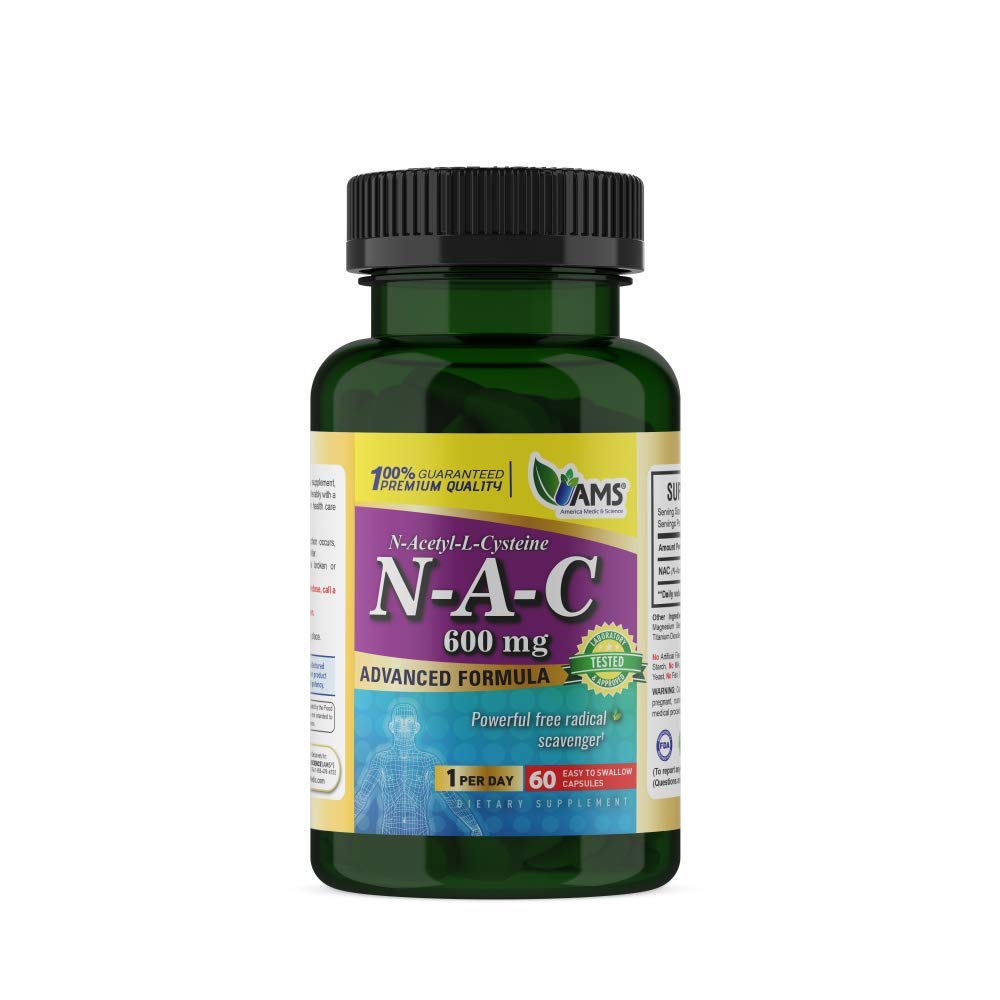 Amerika Medic & Science NAC 600 mg - Lung Health & Immune Support, Liver Support & Antioksis - N-Acetyl-Cysteine - 60 Capsules (Paket of 1)
