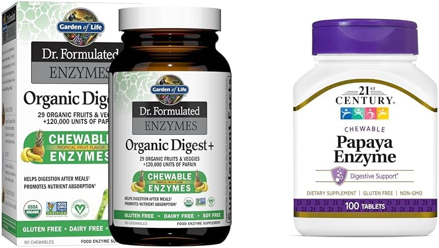 Life Dr Formulaed Digestive Enzymes with Papain, Bromelain & 21st Century Papaya Enzyme Chewable Tabletler, Tropikal, 100 Kont