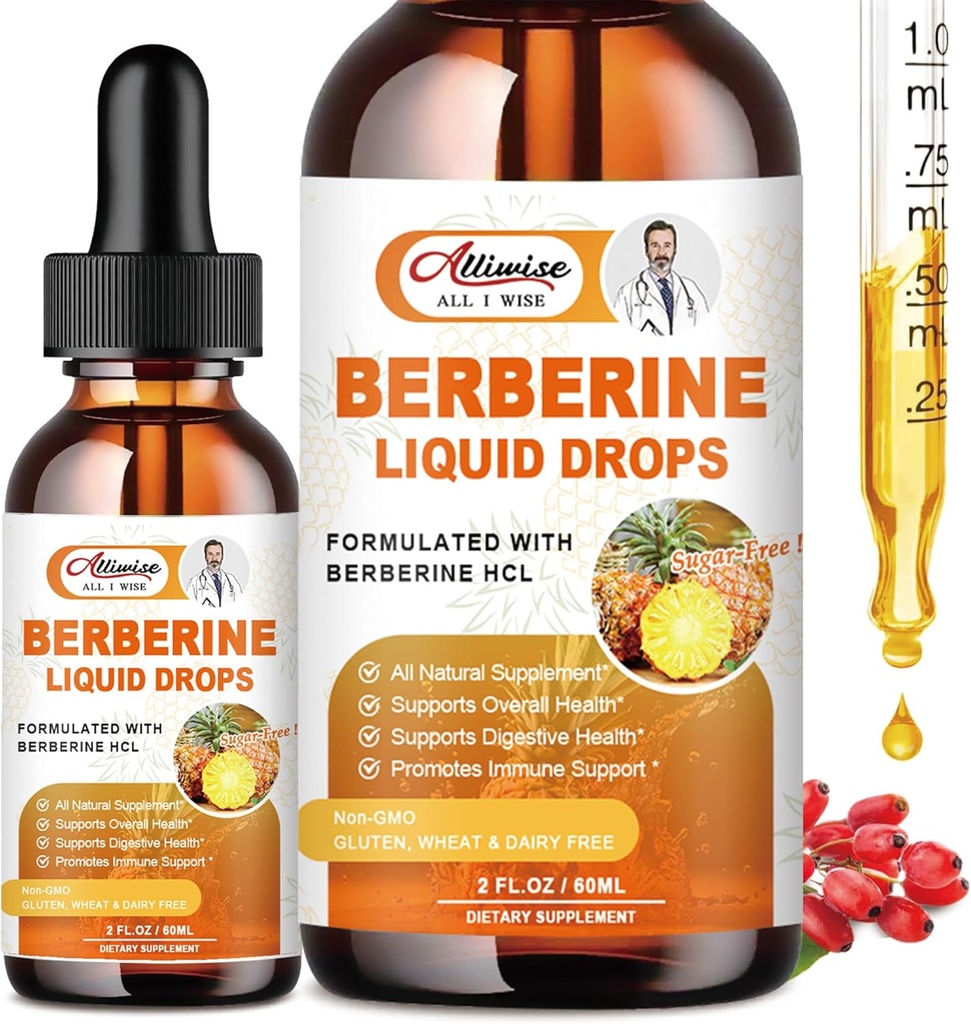 Berberine Supplement Liquid Drops with Ceylon Cinnamon, Bitter Melon for Immune System & Digestive System Supports -Premium Berberine 1500 mg with Pure Ceylon Cinnamon