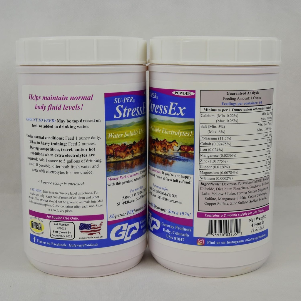 SU-PER Rress-Ex Horse Electrolyte συμπλήρωμα - Διατήρηση κανονική επίπεδα υγρών του σώματος - Ηλεκτρολυτών Replenishment για ενυδάτωση - 4 Λίρες, (2 Pack)
