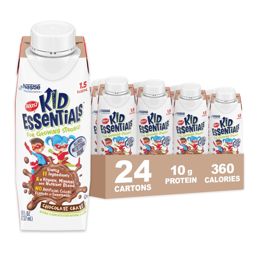 BOOST KID ESSENTIALS (1.5 kcal/mL) Çikolata Craze Beslenme İçme, 10g Protein, C, D, B12, ve çinko, 8 Fl Oz (24 paketi)