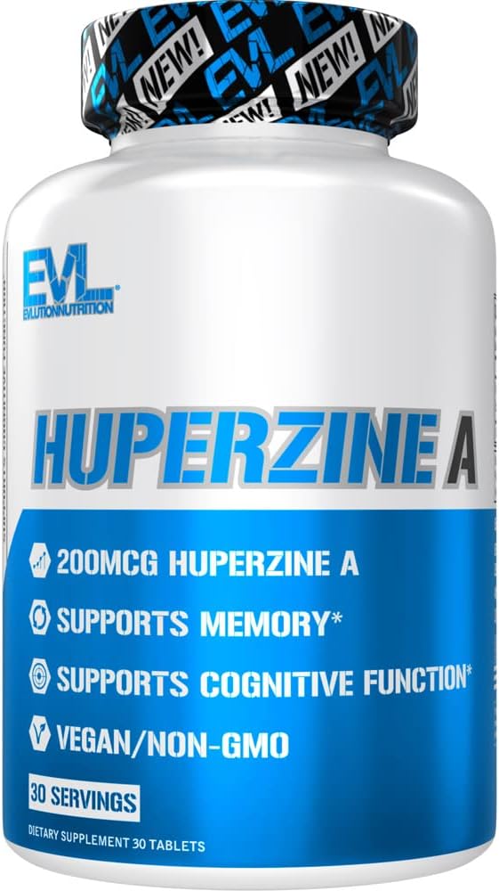 Evlution Huperzine A Nootropics Brain Support Supplement Nutrition Focus and Memory Supplement for Brain Health - 20006 Huperzine A for Advancedd Cognitive Performance - 30 Vegan Tabletler
