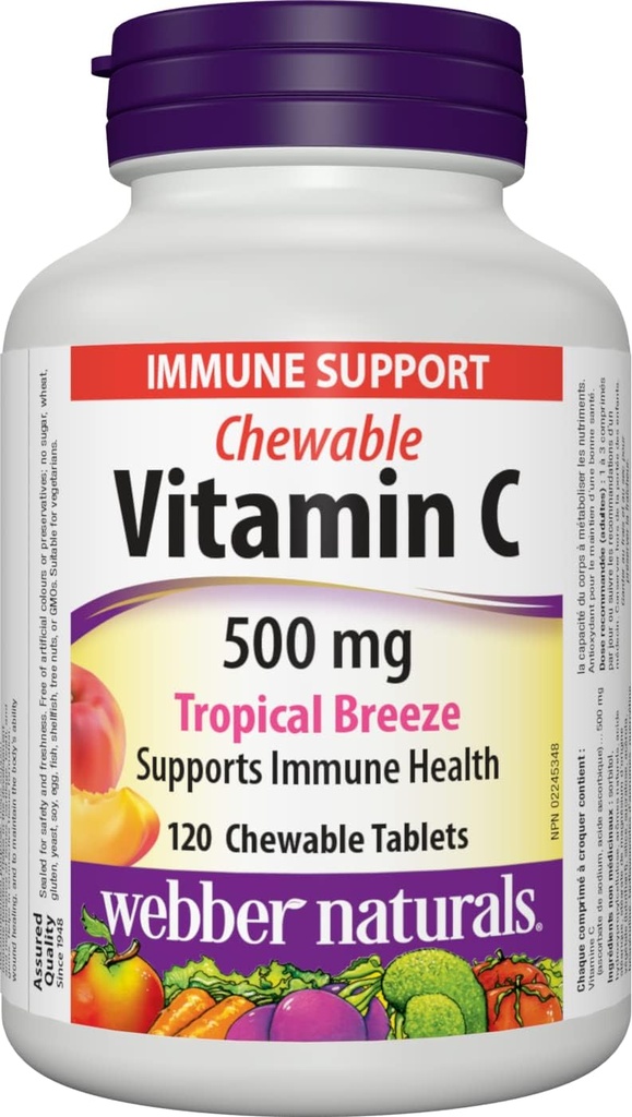 Webber Naturals Vitamin C Chewable 500 mg, 120 Tropikal Breeze Flavour Tabletleri