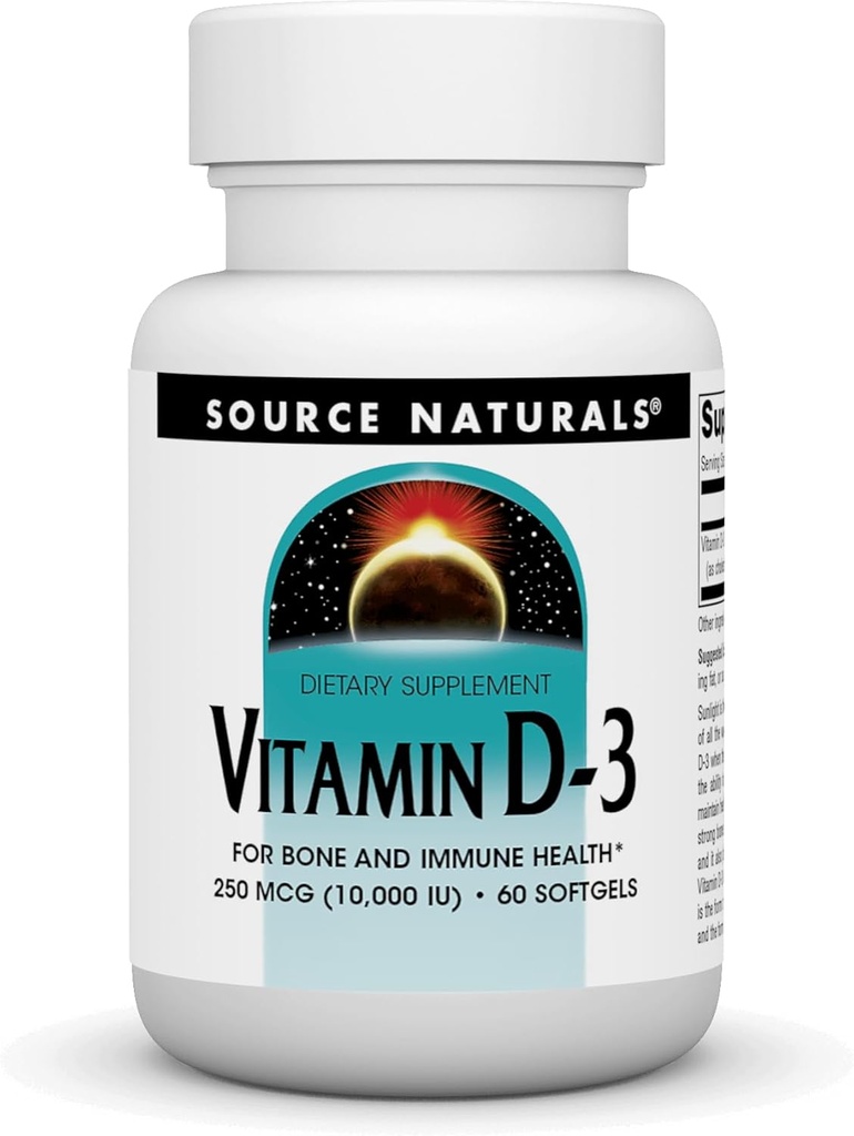 Source Naturals Vitamin D-3, Supports Bone & Immune Health*, 250 mcg (10.000 IU) - 60 Softgels