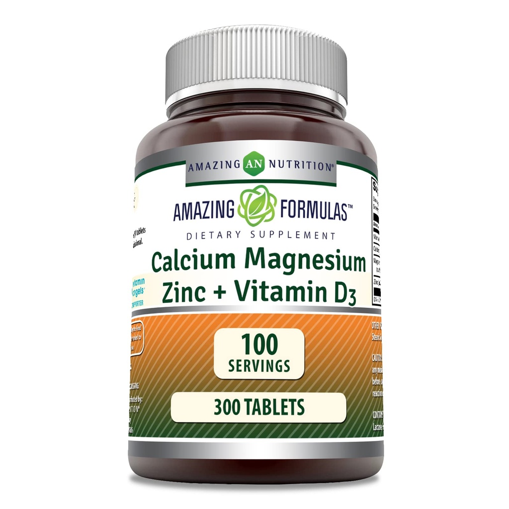 Amazing Formulasuba Magnezyum çinko D3 - 300 Tabletler Şişe Supplement (Calcium 1000 mg - Magnezyum 400 mg - çinko 25 mg Plus Vitamin D3 600 IU - 3 Tabletler için hizmet ediyor)