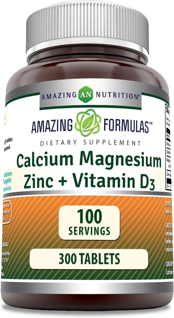Amazing Formulasuba Magnezyum çinko D3 - 300 Tabletler Şişe Supplement (Calcium 1000 mg - Magnezyum 400 mg - çinko 25 mg Plus Vitamin D3 600 IU - 3 Tabletler için hizmet ediyor)