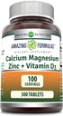 Amazing Formulasuba Magnezyum çinko D3 - 300 Tabletler Şişe Supplement (Calcium 1000 mg - Magnezyum 400 mg - çinko 25 mg Plus Vitamin D3 600 IU - 3 Tabletler için hizmet ediyor)
