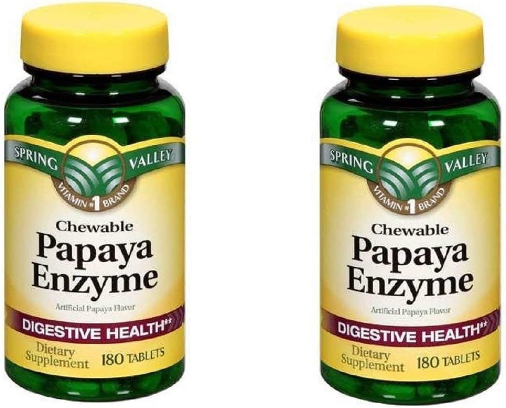Spring Valley Papaya Enzyme, 180 Chewable Tabletler (2 Pack)