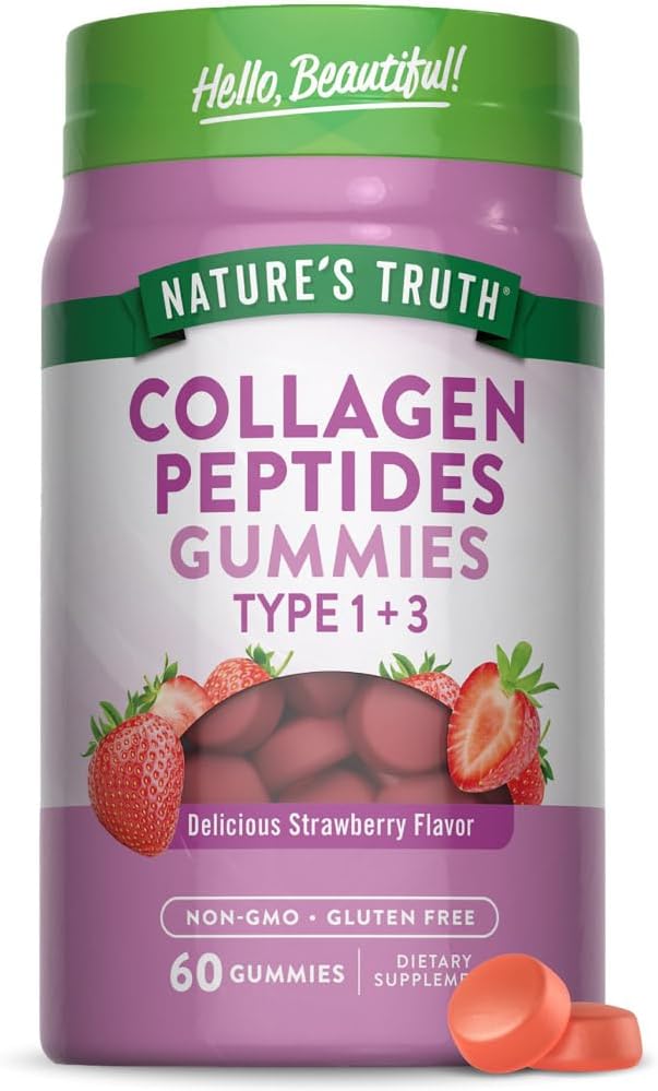 Nature's Truth Collagen Peptide Gummies for Women | 60 Count Type 1 ve 3 | Strawberry Flavor | Non-GMO & Gluten Free Supplement Supplement