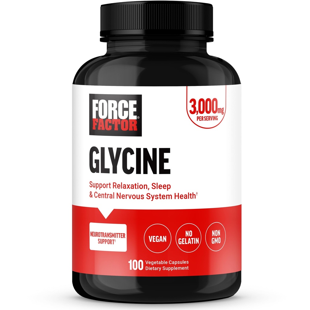 FORCE FACTOR Glycine to Promosyonation and Restful Sleep, Support Cognitive Function, Mood Balance ve Nerve Health, 100 Sebze Capsules