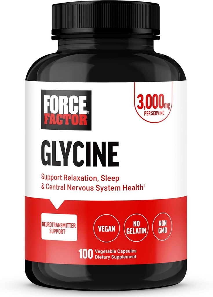FORCE FACTOR Glycine to Promosyonation and Restful Sleep, Support Cognitive Function, Mood Balance ve Nerve Health, 100 Sebze Capsules