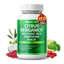 Citrus Bergamot Supplement - 15in-1 Red Yeast Rice Hawthorn Olive Leaf Odorless Tur Turmeric Ginger Fenugreek - 150 Kont - ABD'de Made & Tested