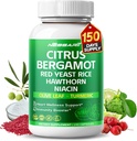Citrus Bergamot Supplement - 15in-1 Red Yeast Rice Hawthorn Olive Leaf Odorless Tur Turmeric Ginger Fenugreek - 150 Kont - ABD'de Made & Tested