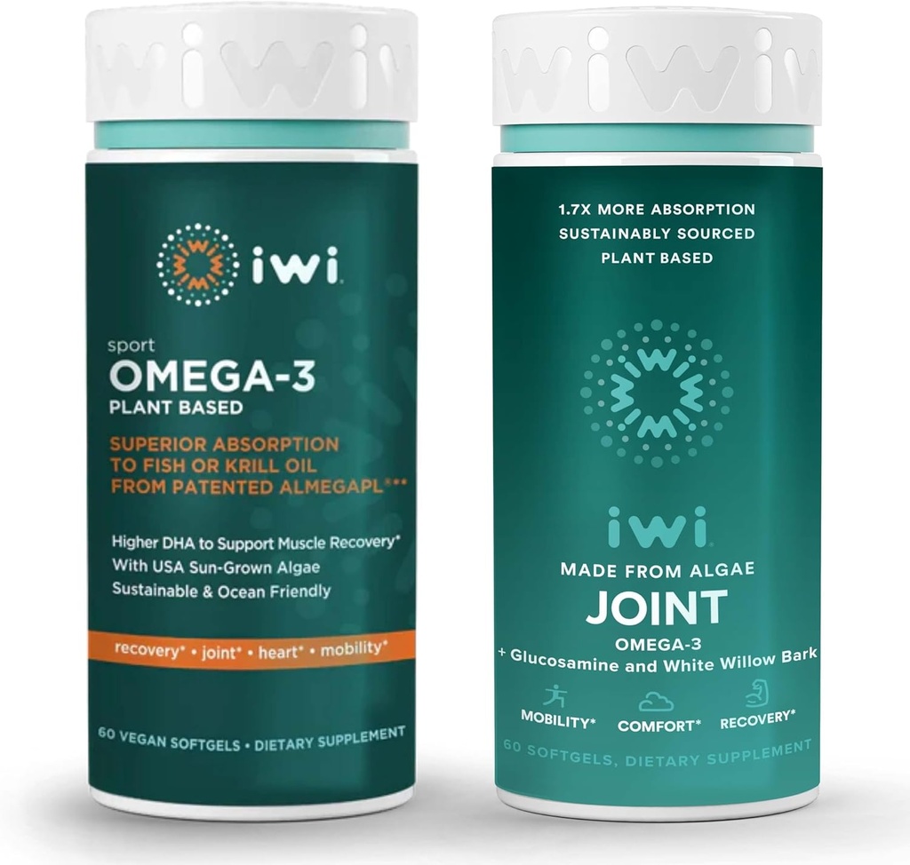 iwi Omega-3 Sport & Ortak Omega-3 Sche, 30 Hizmet, Vegan Plant-Based Algae Omega 3, Krill & Fish Oil Alternative, No Fishy Aftertaste