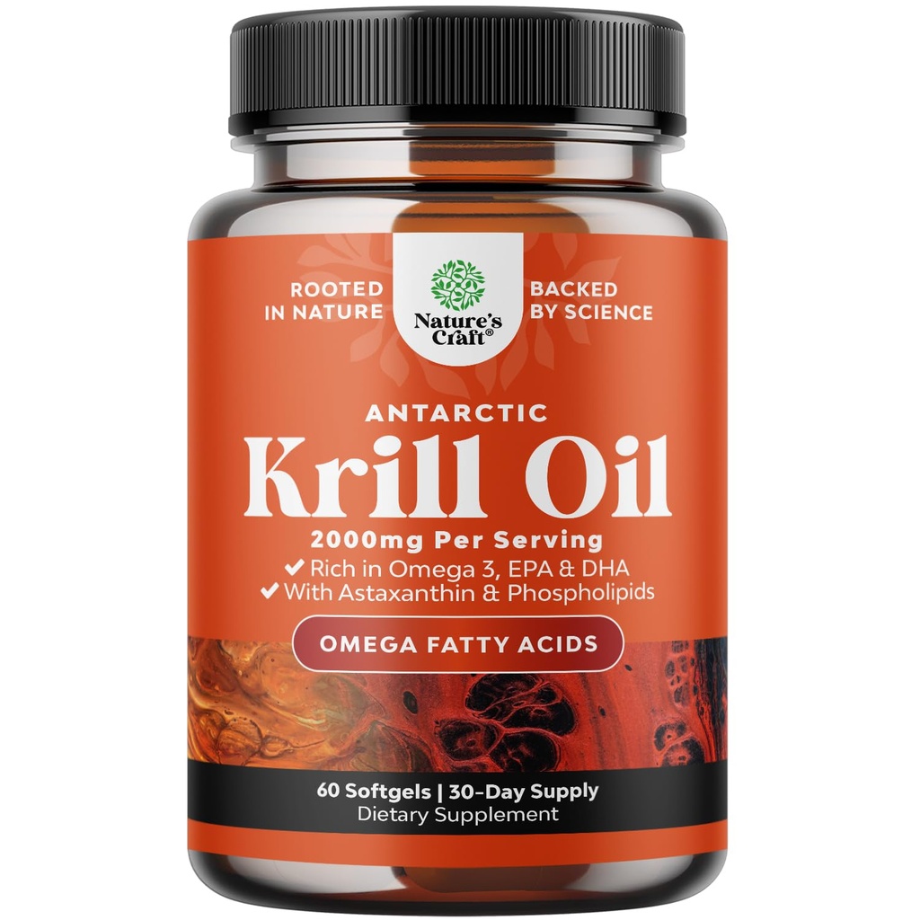 Antarktika Krill Oil 2000 mg Softgels Per - Omega 3 Krill Oil Supplement with EPA DHA & Astaxanthin (60 Kont)
