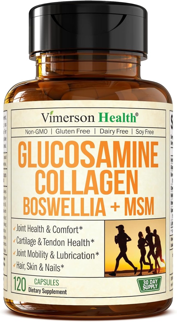 Glucosamine Chondroitin MSM with Hydrolyzed Collagen Peptides - Joint Support Supplement with Quercetin, Bromelain & Boswellia Extract - Collagen pills for Hair Skin Nails - FSA Eligible 120 Caps