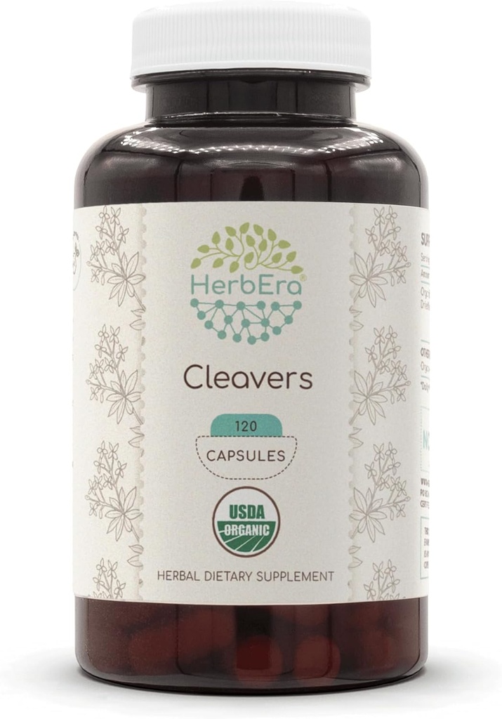 HerbEra Cleavers USDA Organic 120 Capsules | Natural Herbal Supplement | Sertifikalı Organik Vejetaryen Capsules ve Organik Cleavers (Galium aparine) onub (120 Capsules) kurutur