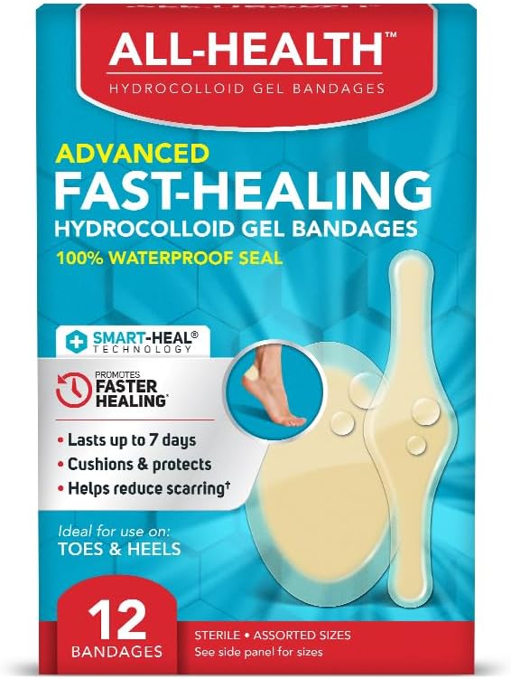 All Health Advanced Smart Healing Hydrocolloid Gel Bandages, Assorted Dimensions, 12 ct | İlk Yardım Fırkaları veya Yara Bakımları için İyileştirmeyi Teşvik Ediyor