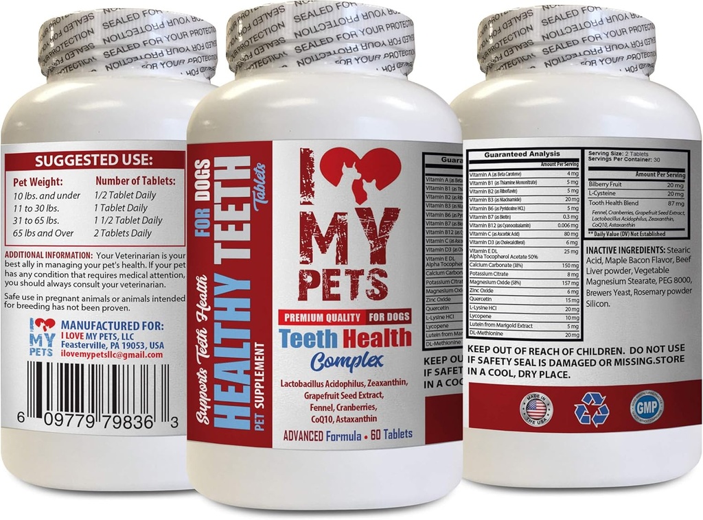 My PETS LLC Dog Gum Health - Köpek Diş Sağlığı Kompleksi - Sağlıklı Gums ve Kötü Nefes için - Köpek Mineral Tamam - 60 Tedaviler (1 Şişe)