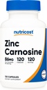 Nutricost Zinc Carnosine 86mg, 120 κάψουλες - Μη ΓΤΟ, Χωρίς γλουτένη, συμπλήρωμα ψευδαργύρου L-καρνοσίνης