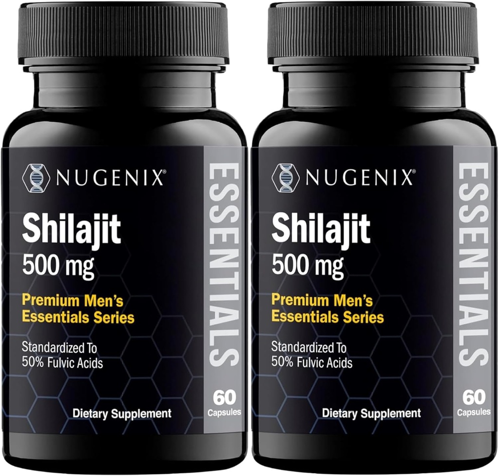 Nugenix Essentials Shilajit Capsals Συμπλήρωμα - 500mg, Τυποποιημένο σε 50% Fulvic Acids, 120 Capsles