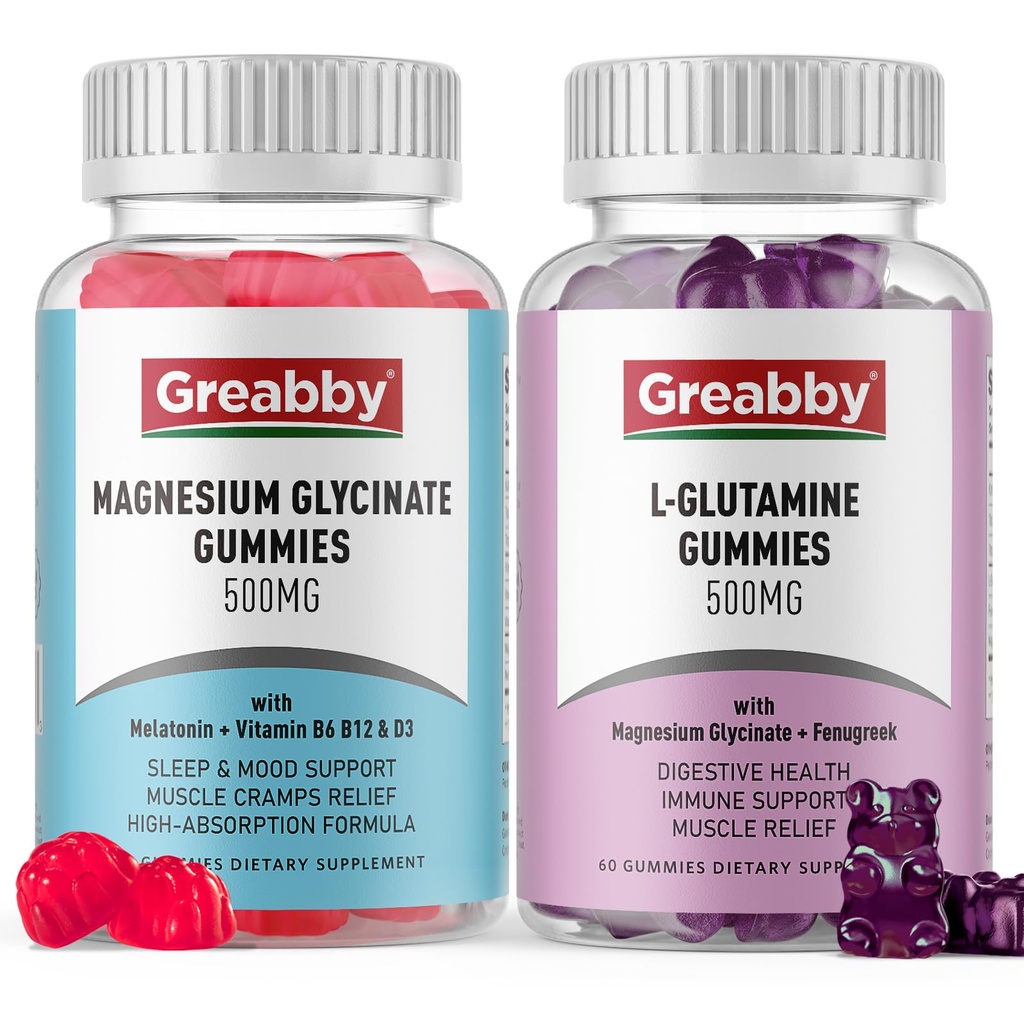 L Glutamine Gummies & Glycinate Gummies, Muscle Relief & Joint Support, Vegan & Organic, Non-GMOMO
