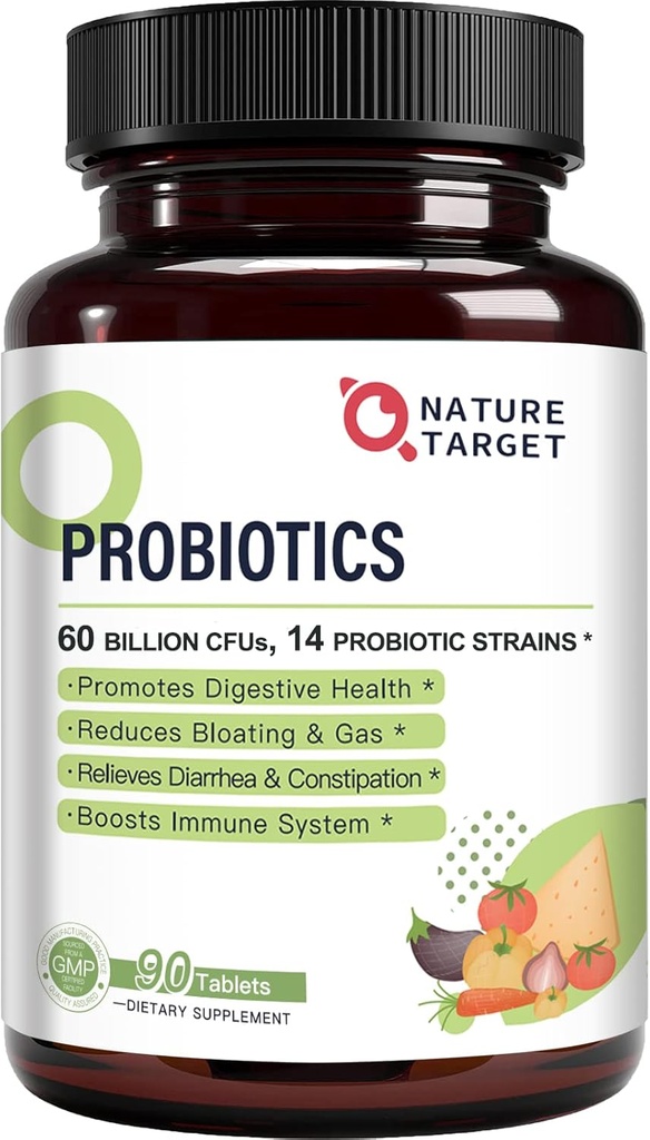 Kadınlar, Erkekler ve Çocuklar için Probiyotikler, Digestive Health -14 Strains, Prebiyotikler ve Probiyotikler Gut Health & Immune Support, Gluten Free, Non-GMO, 90 Tabletler