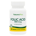 Natures Plus Folic Acid (Methylfolate) - 800 mcg, 90 Vegan Tablets - Υποστηρίζει υγιή ανάπτυξη ιστού - χορτοφαγικά, χωρίς γλουτένη - 90 Σερβίρει